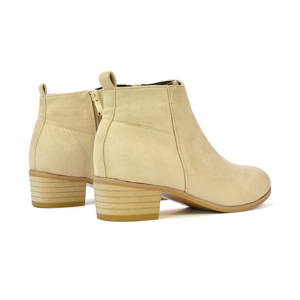 Melodie Zip Up Cowboy Ankle Boots With Low Block Heel in Black PU - Image 47