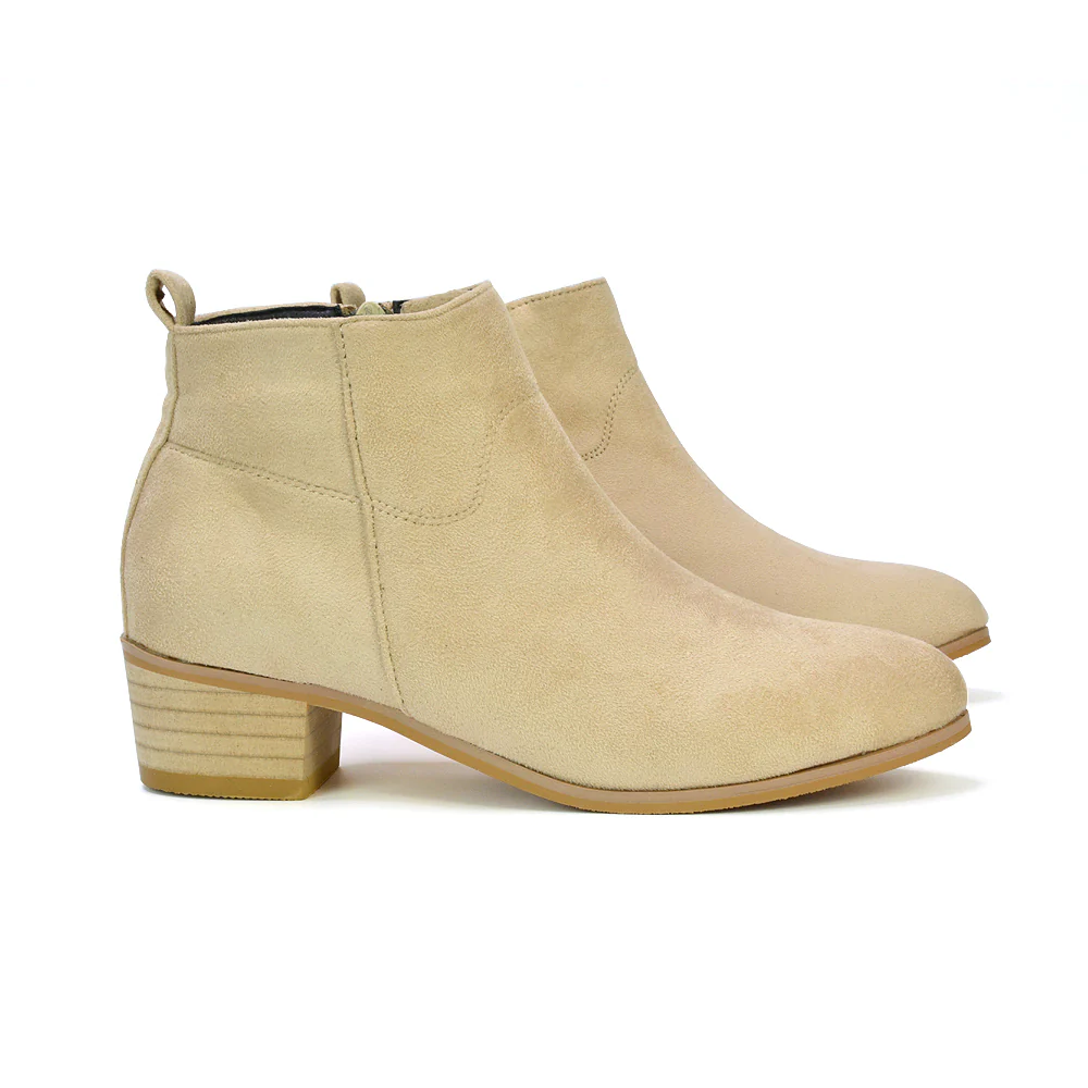 Melodie Zip Up Cowboy Ankle Boots With Low Block Heel in Black PU - Image 50