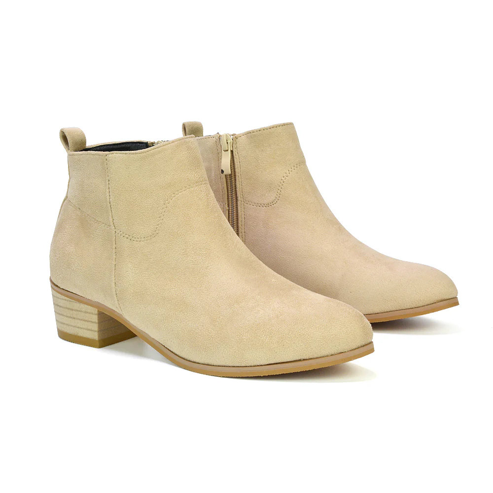 Melodie Zip Up Cowboy Ankle Boots With Low Block Heel in Black PU - Image 51
