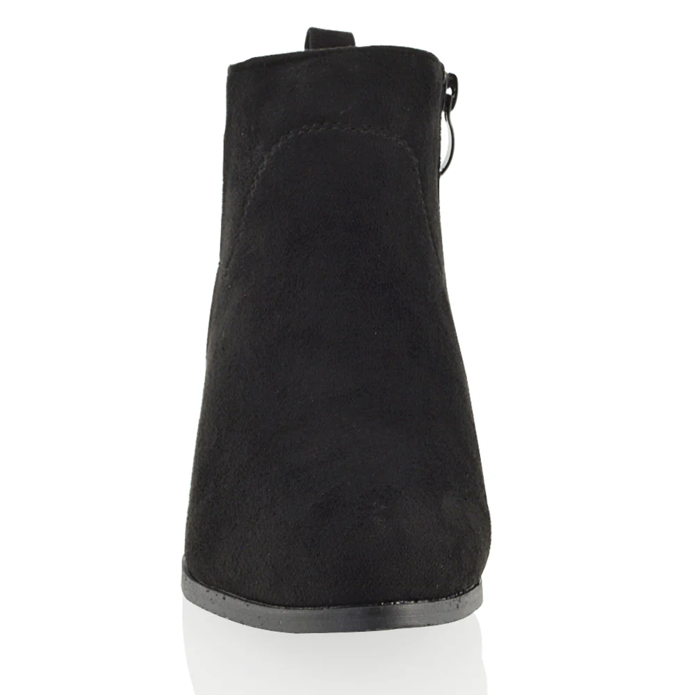 Melodie Zip Up Cowboy Ankle Boots With Low Block Heel in Black PU - Image 69