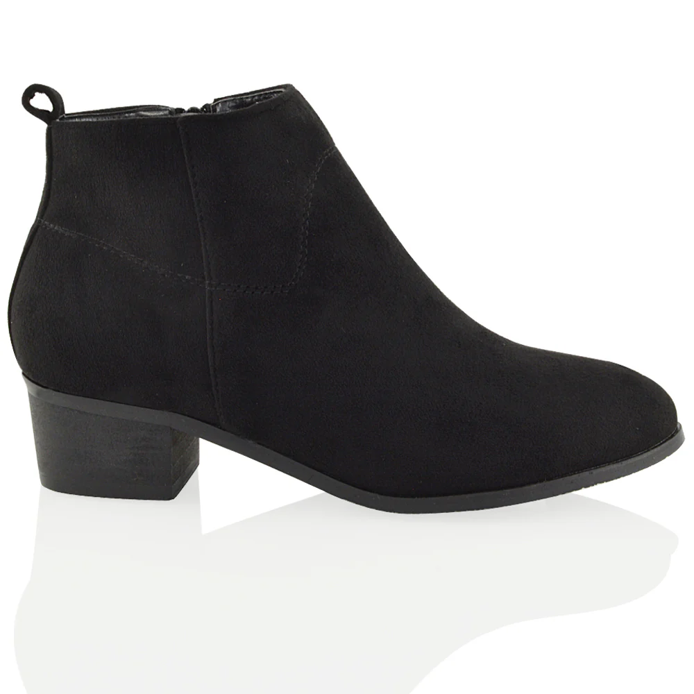 Melodie Zip Up Cowboy Ankle Boots With Low Block Heel in Black PU - Image 78