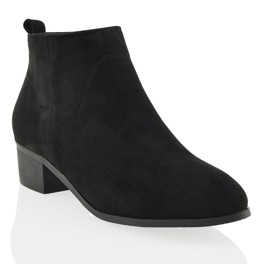 Melodie Zip Up Cowboy Ankle Boots With Low Block Heel in Black PU - Image 81