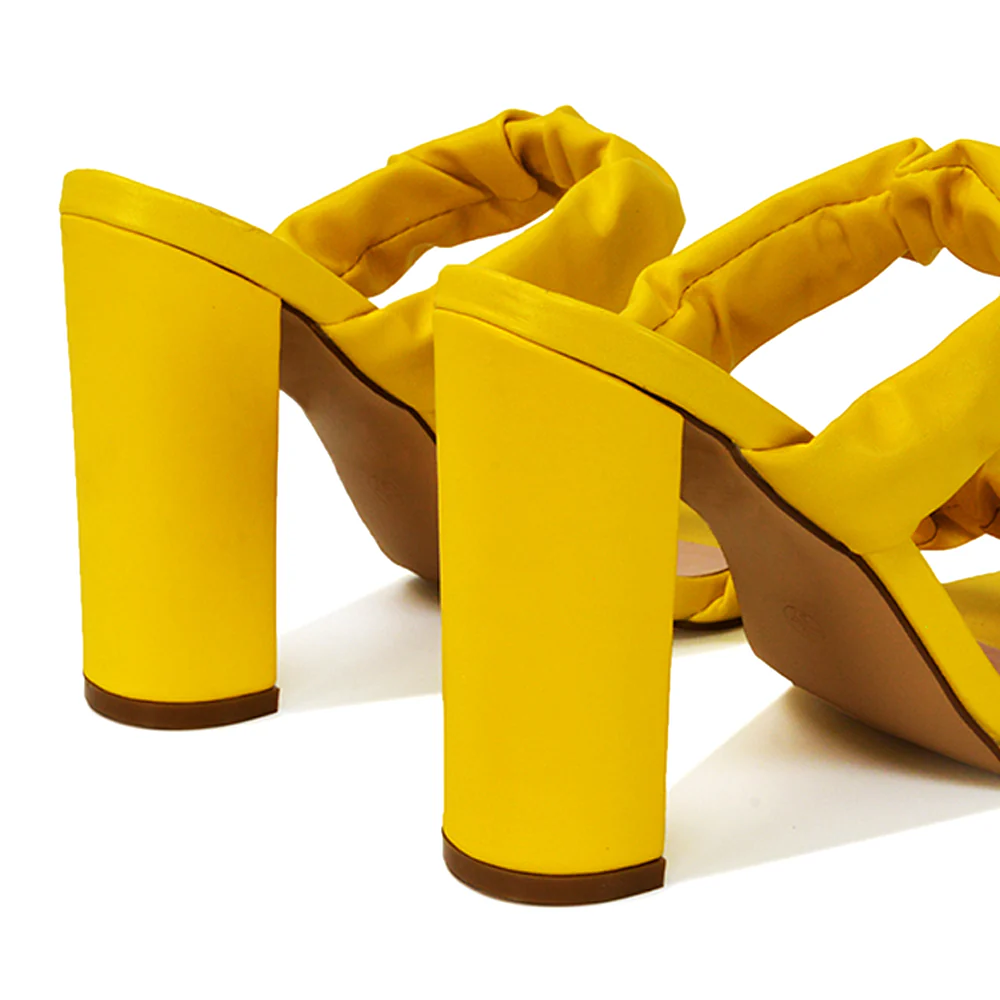 Milena Ruched Double Strap Block High Heel Sandals in White Synthetic Leather - Image 113
