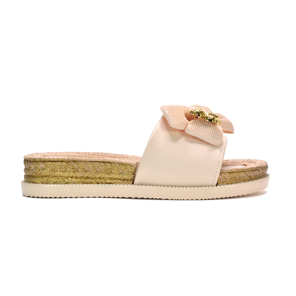 Millie Women's Flat Sandals Slip On Espadrille Flatform Sliders with Bow in Black - Image 12