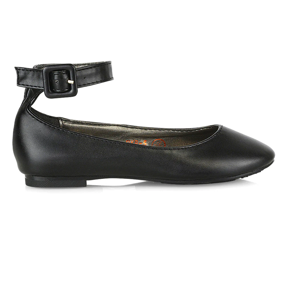 Milo Kids Ankle Strap Buckle up Flat Heel Ballerina Pumps Wedding Bridal Shoes in Black - Image 5