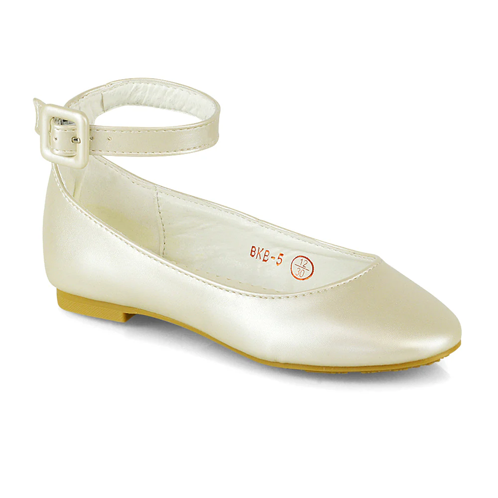 Milo Kids Ankle Strap Buckle up Flat Heel Ballerina Pumps Wedding Bridal Shoes in Black - Image 66