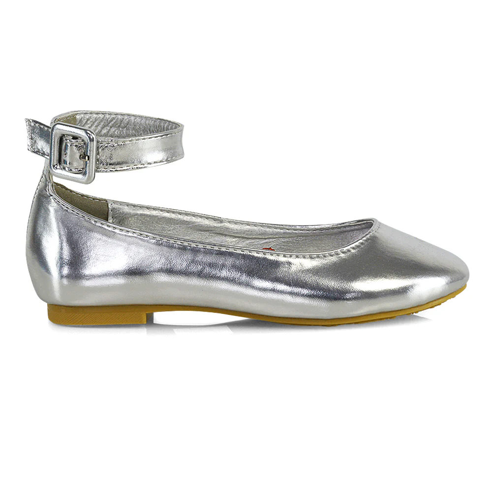 Milo Kids Ankle Strap Buckle up Flat Heel Ballerina Pumps Wedding Bridal Shoes in Black - Image 77