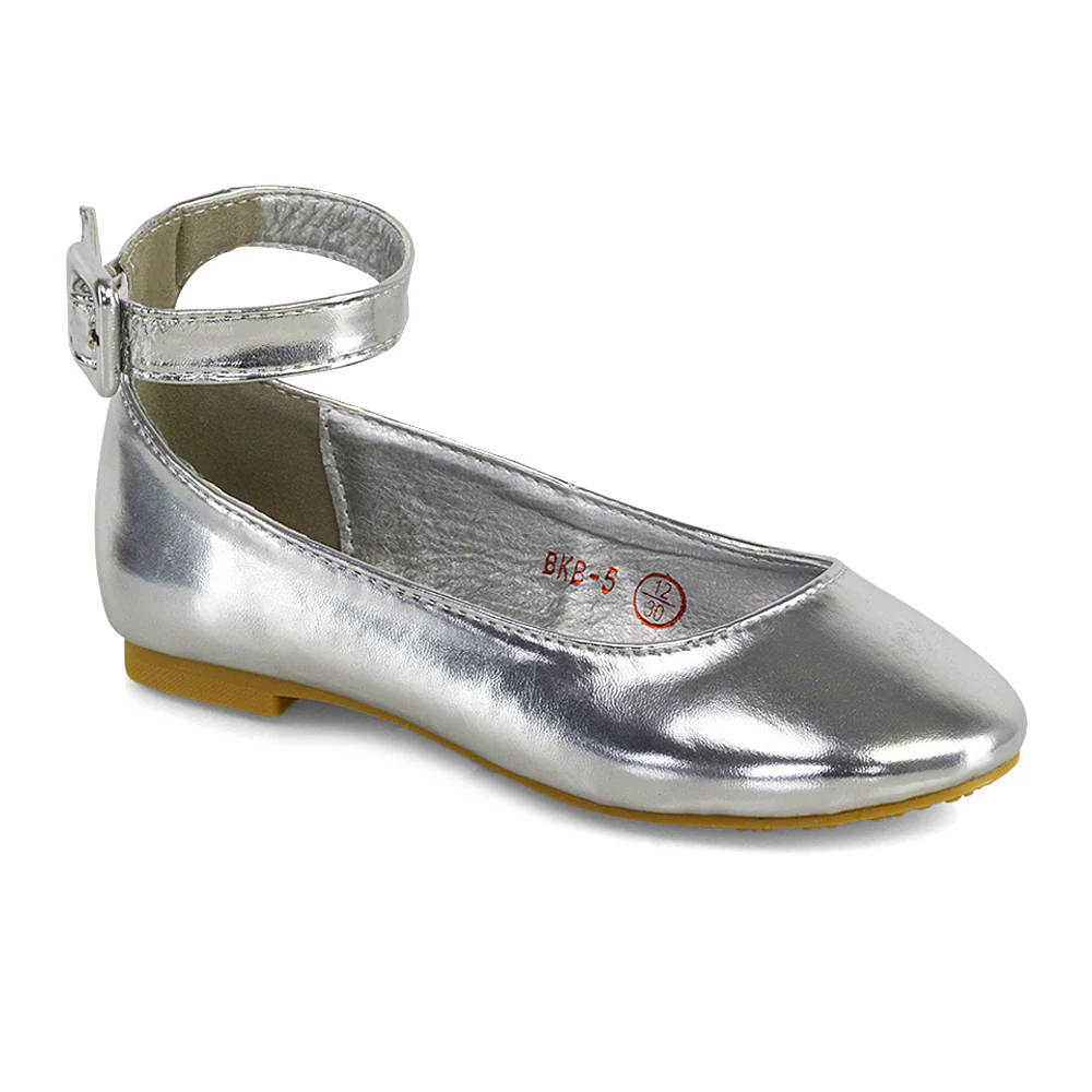 Milo Kids Ankle Strap Buckle up Flat Heel Ballerina Pumps Wedding Bridal Shoes in Black - Image 82