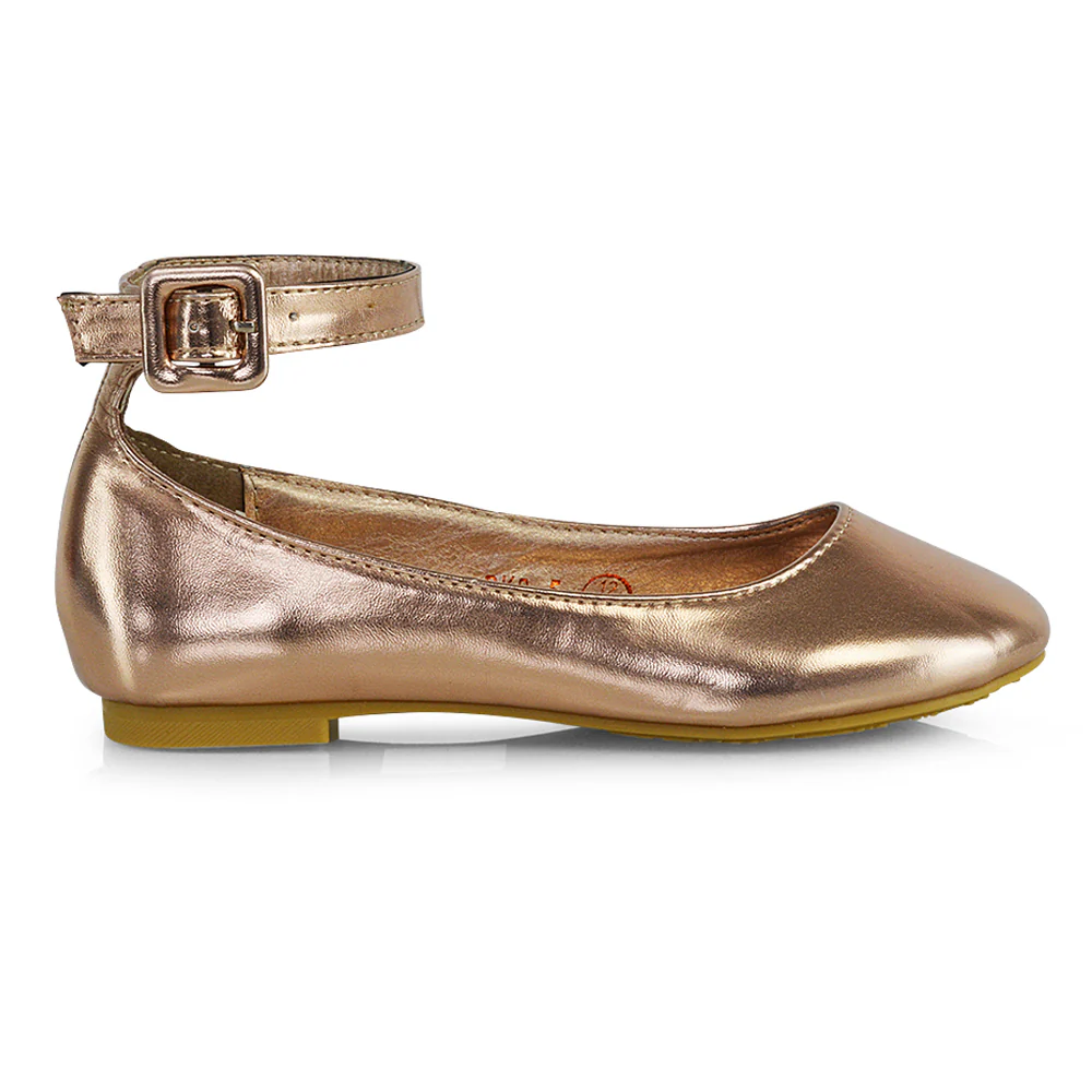 Milo Kids Ankle Strap Buckle up Flat Heel Ballerina Pumps Wedding Bridal Shoes in Pink - Image 117