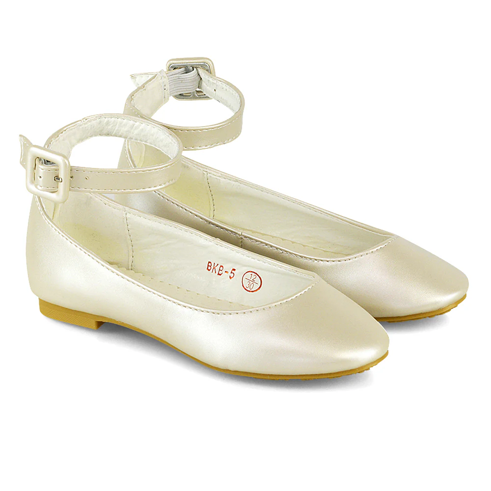 Milo Kids Ankle Strap Buckle up Flat Heel Ballerina Pumps Wedding Bridal Shoes in Pink - Image 55