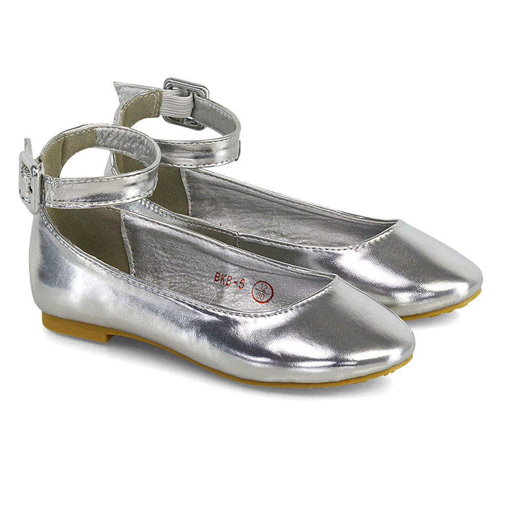 Milo Kids Ankle Strap Buckle up Flat Heel Ballerina Pumps Wedding Bridal Shoes in Pink - Image 79