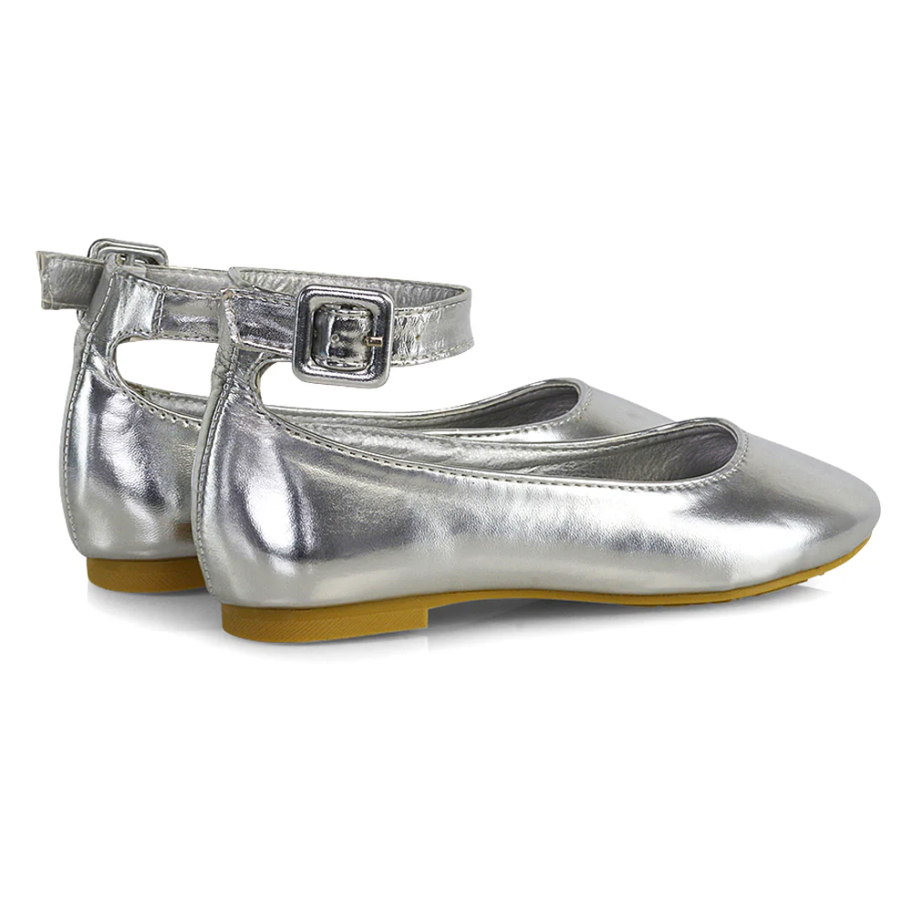 Milo Kids Ankle Strap Buckle up Flat Heel Ballerina Pumps Wedding Bridal Shoes in Pink - Image 80