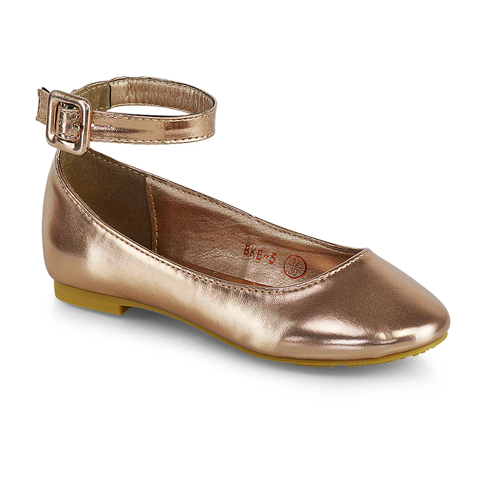 Milo Kids Ankle Strap Buckle up Flat Heel Ballerina Pumps Wedding Bridal Shoes in Silver - Image 118