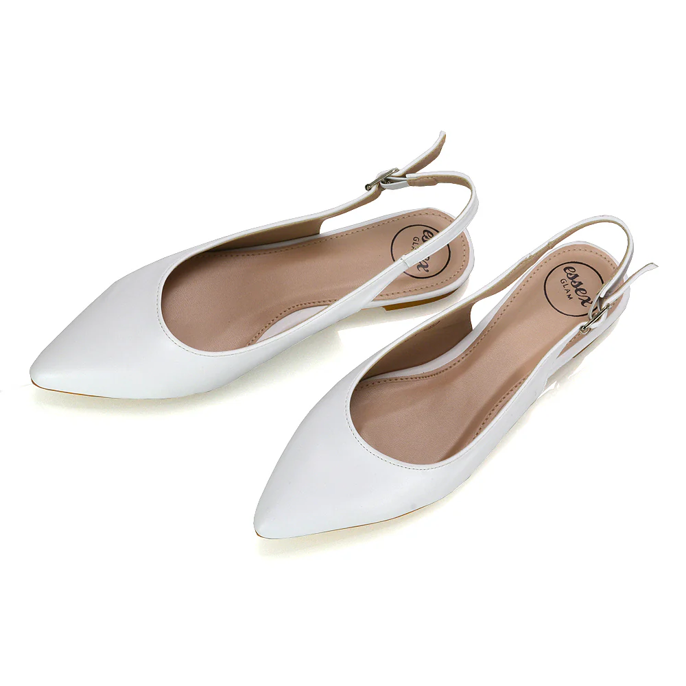 Mindy Pointed Toe Slingback Flat Ballerina Pumps in Black Patent - Image 15