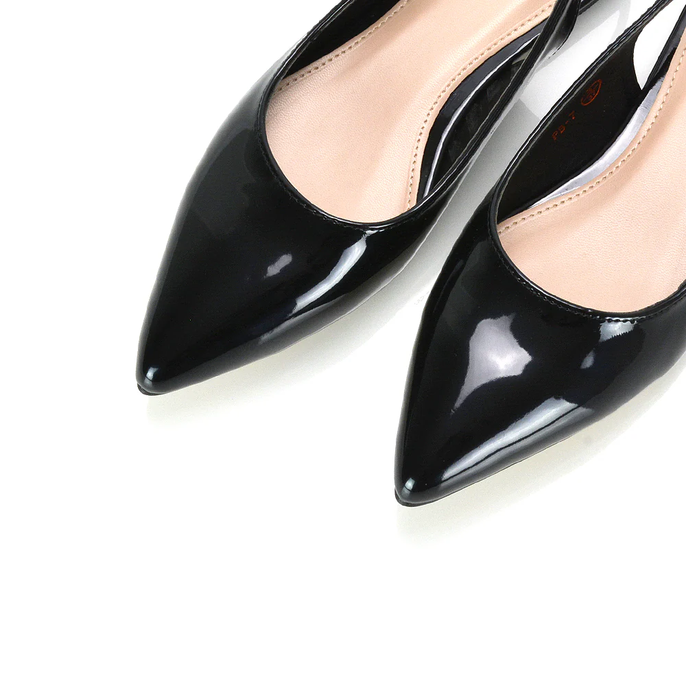 Mindy Pointed Toe Slingback Flat Ballerina Pumps in Black Patent - Image 5
