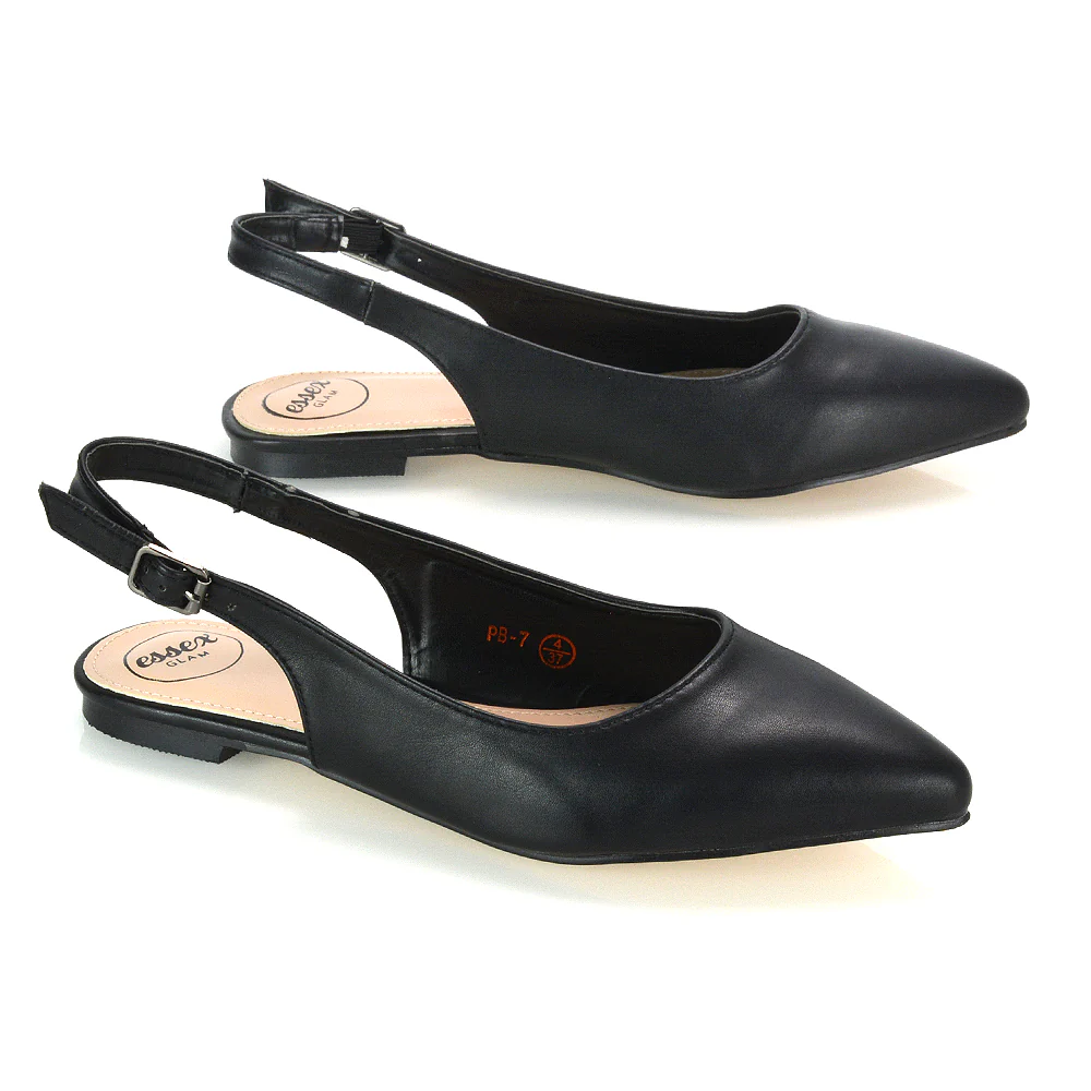 Mindy Pointed Toe Slingback Flat Ballerina Pumps in Black Patent - Image 7