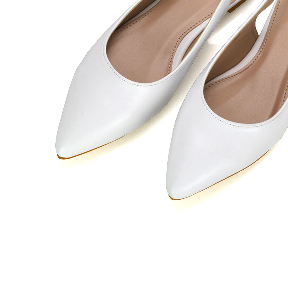 Mindy Pointed Toe Slingback Flat Ballerina Pumps in Black Synthetic Leather - Image 11