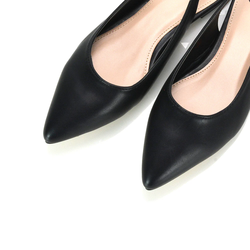 Mindy Pointed Toe Slingback Flat Ballerina Pumps in Black Synthetic Leather - Image 5