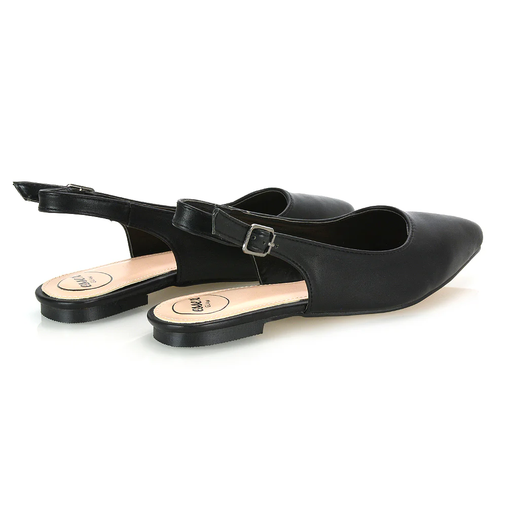 Mindy Pointed Toe Slingback Flat Ballerina Pumps in Black Synthetic Leather - Image 6