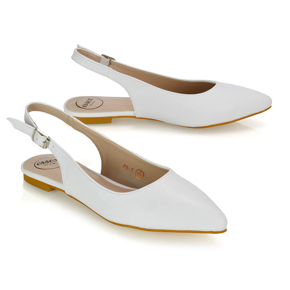Mindy Pointed Toe Slingback Flat Ballerina Pumps in Black Synthetic Leather - Image 7