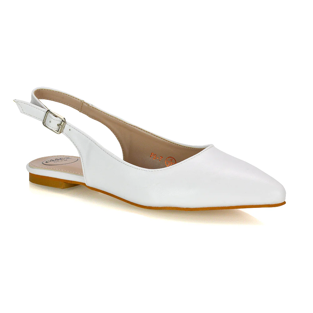 Mindy Pointed Toe Slingback Flat Ballerina Pumps in Black Synthetic Leather - Image 8