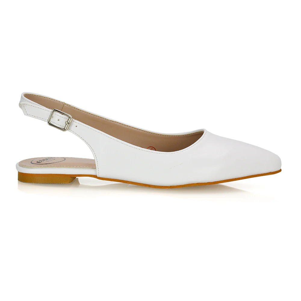 Mindy Pointed Toe Slingback Flat Ballerina Pumps in Black Synthetic Leather - Image 9