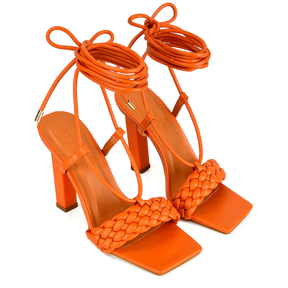 Mira Womens Woven Strap Lace Up Strappy Block Square Toe Heels in White Synthetic Leather - Image 192