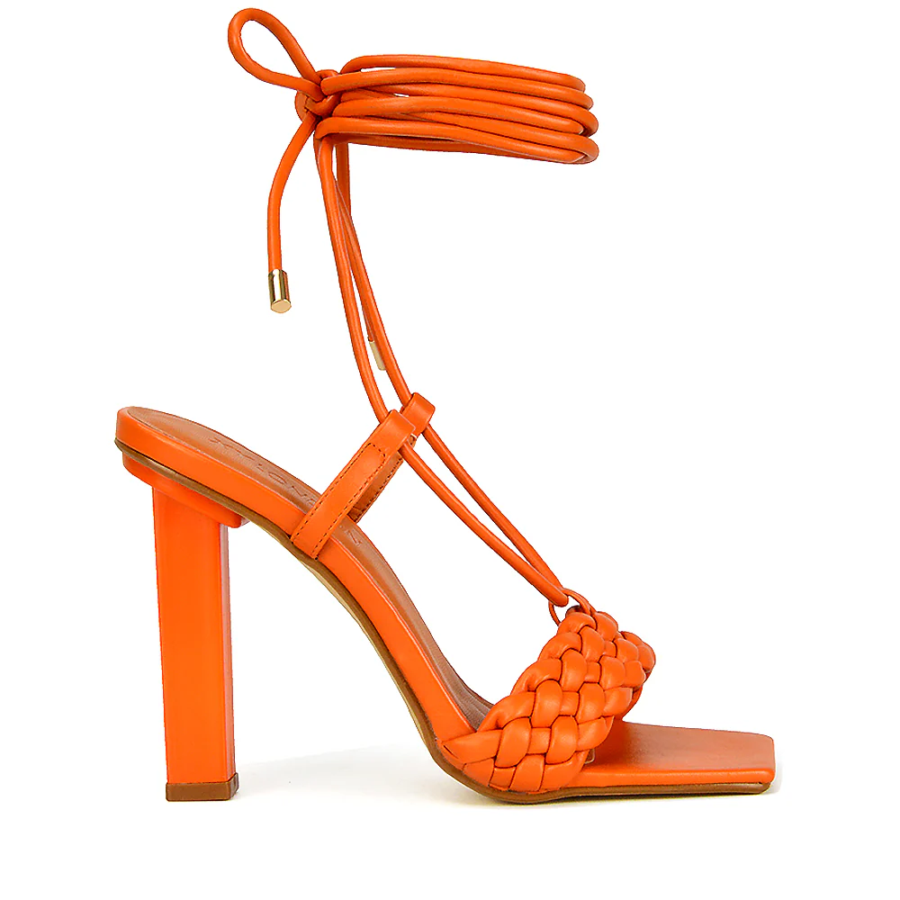 Mira Womens Woven Strap Lace Up Strappy Block Square Toe Heels in White Synthetic Leather - Image 199