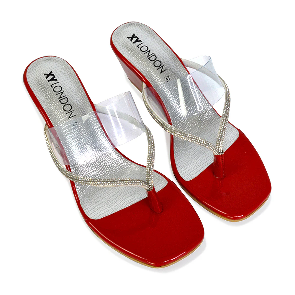 Mirabel Square Toe Post Perspex Wedge Heel Diamante Sandals in Silver - Image 20