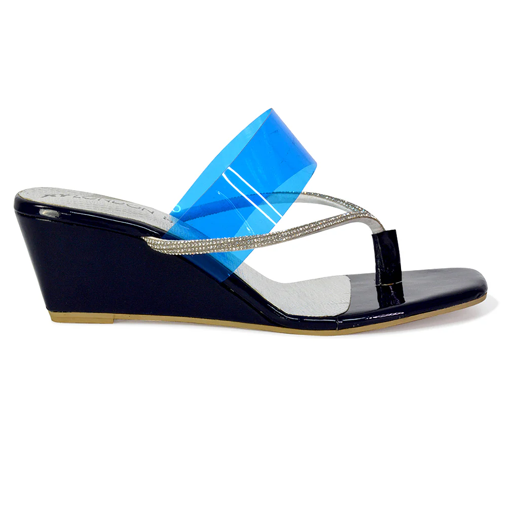 Mirabel Square Toe Post Perspex Wedge Heel Diamante Sandals in Silver - Image 43