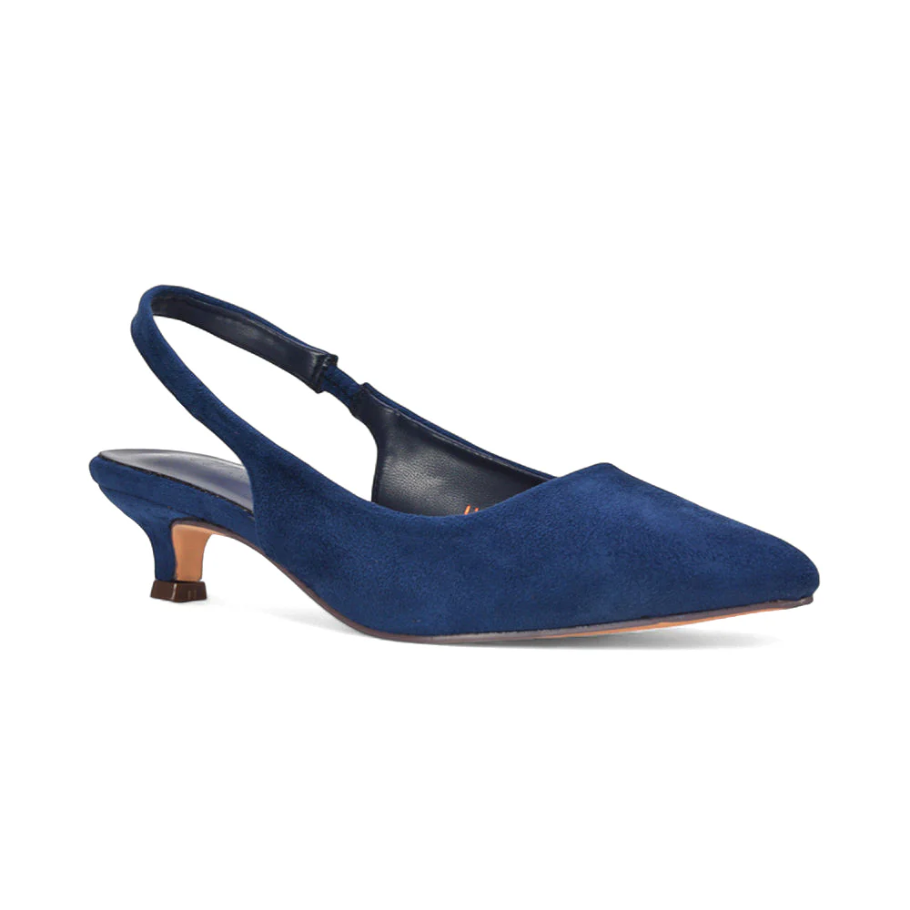 Morgan Pointed Toe Slingback Kitten Heel Court Shoes in Nude Faux Suede - Image 7
