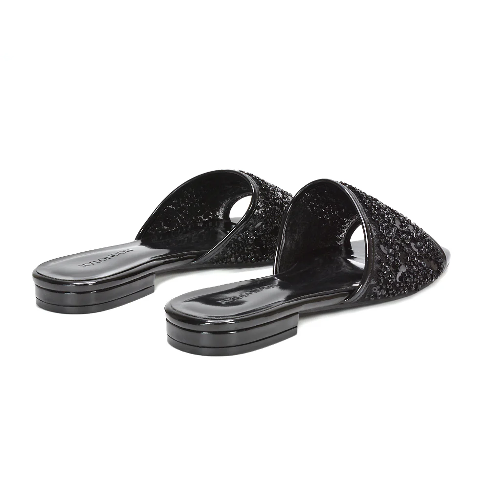 Myla Slip On Sequin Embroidered Strappy Diamante Holiday Sandals in Gold - Image 16
