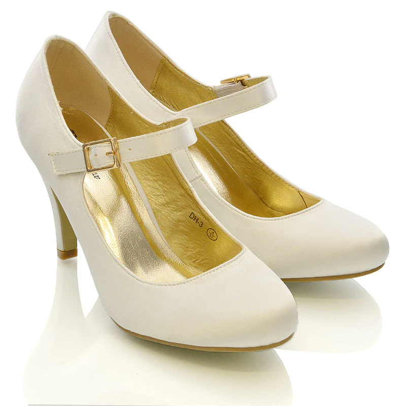 Nadia Strappy Buckle mid Stiletto High Heel Sandals Bridal Shoes for Wedding in Ivory Satin - Image 3