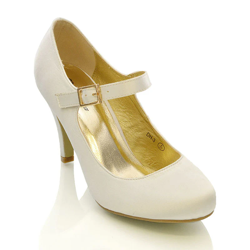 Nadia Strappy Buckle mid Stiletto High Heel Sandals Bridal Shoes for Wedding in Ivory Satin - Image 7