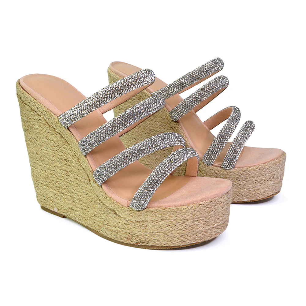 Nalini Diamante Strappy Platform Sandal Wedge Heels in Rose Gold - Image 16