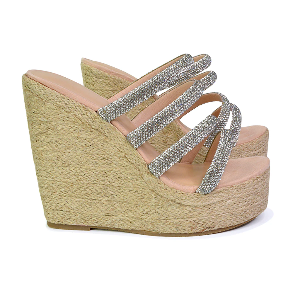 Nalini Diamante Strappy Platform Sandal Wedge Heels in Rose Gold - Image 22