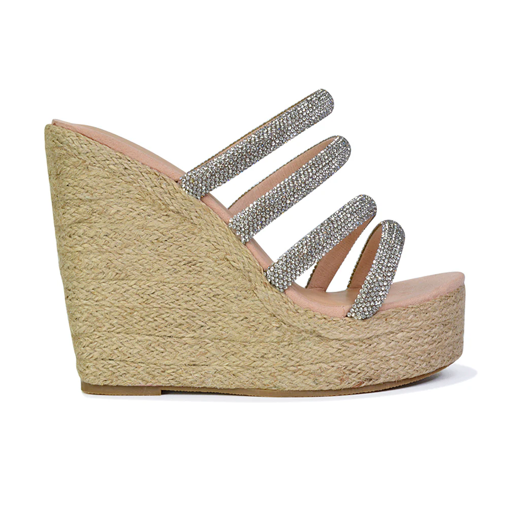 Nalini Diamante Strappy Platform Sandal Wedge Heels in Rose Gold - Image 35