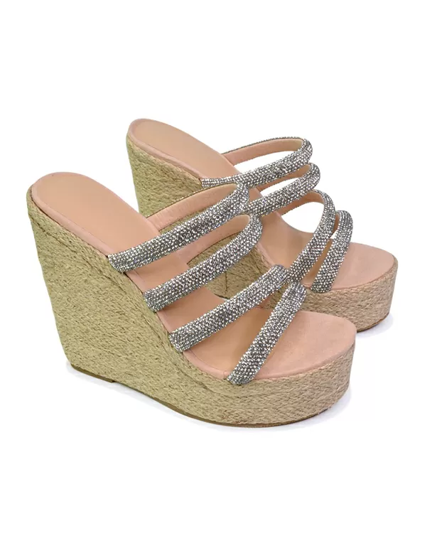 Nalini Diamante Strappy Platform Sandal Wedge Heels in Rose Gold - Image 4