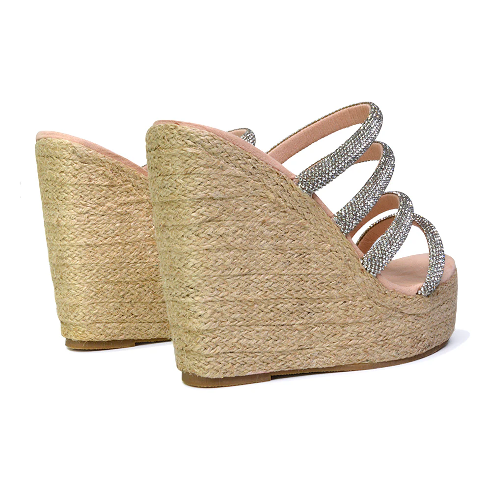 Nalini Diamante Strappy Platform Sandal Wedge Heels in Silver - Image 18
