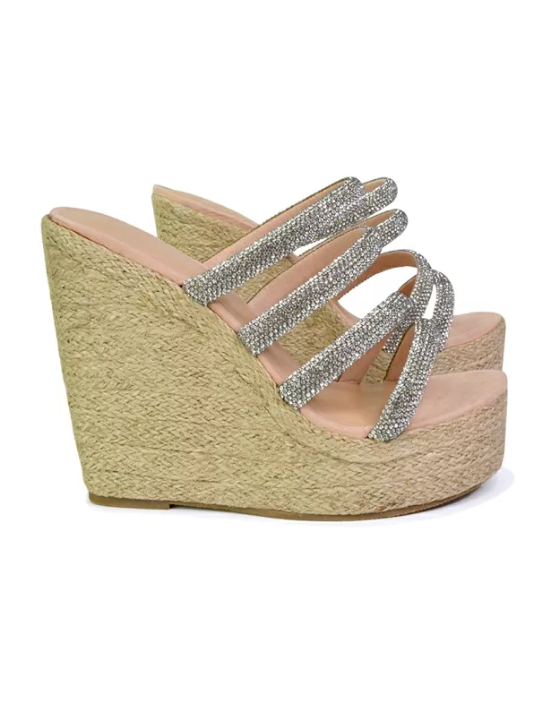 Nalini Diamante Strappy Platform Sandal Wedge Heels in Silver - Image 3