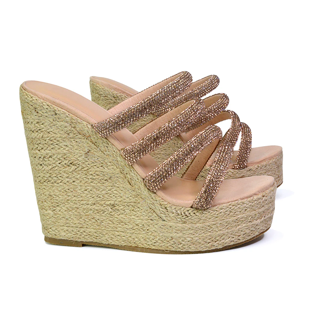 Nalini Diamante Strappy Platform Sandal Wedge Heels in Silver - Image 41