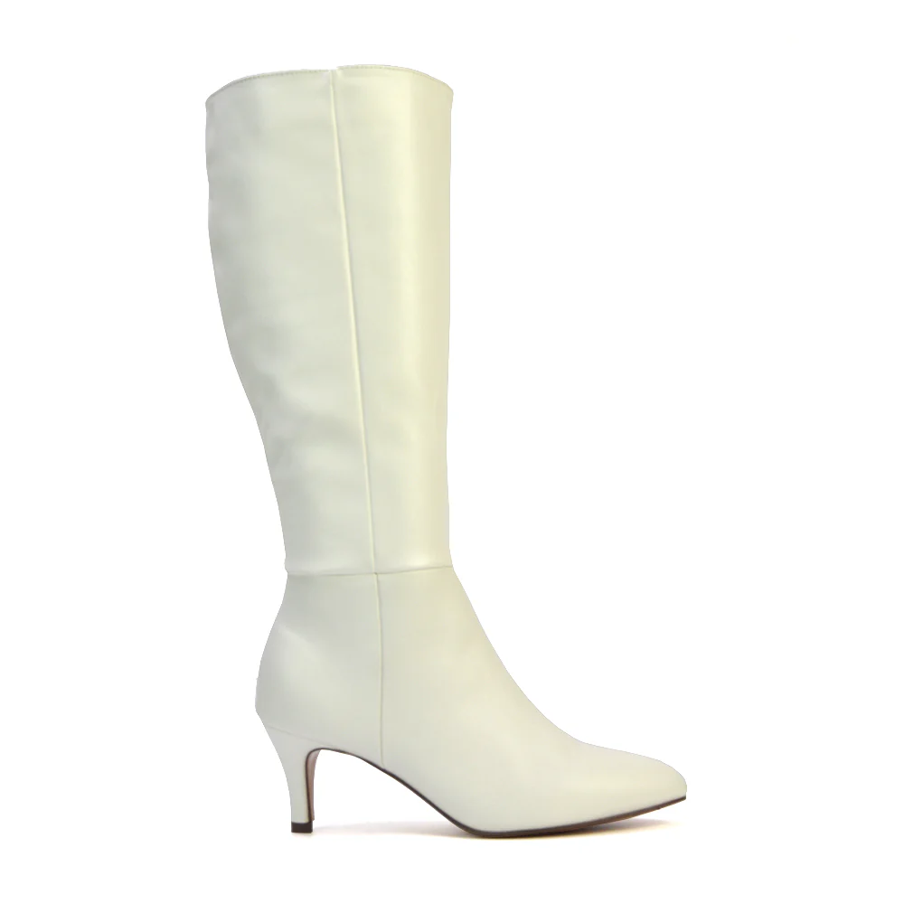 Narla Pointed Toe Mid Stiletto Heel Knee High Boots in Black Synthetic Leather - Image 75