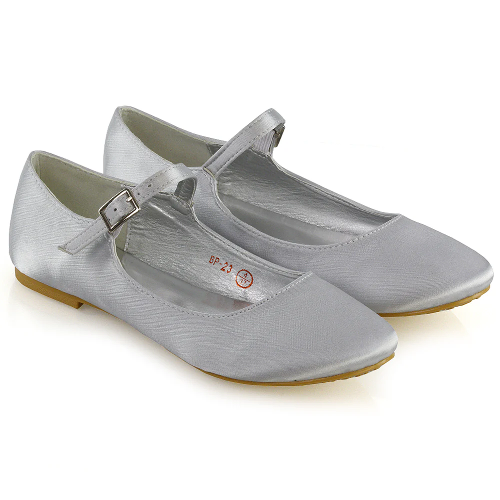 Nellie Ballerina Pump over the Foot Buckle up Strap Wedding Flat Bridal Shoes in Ivory Satin - Image 37