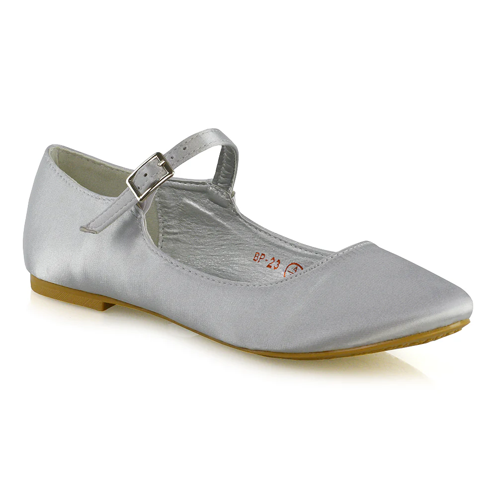 Nellie Ballerina Pump over the Foot Buckle up Strap Wedding Flat Bridal Shoes in Ivory Satin - Image 72