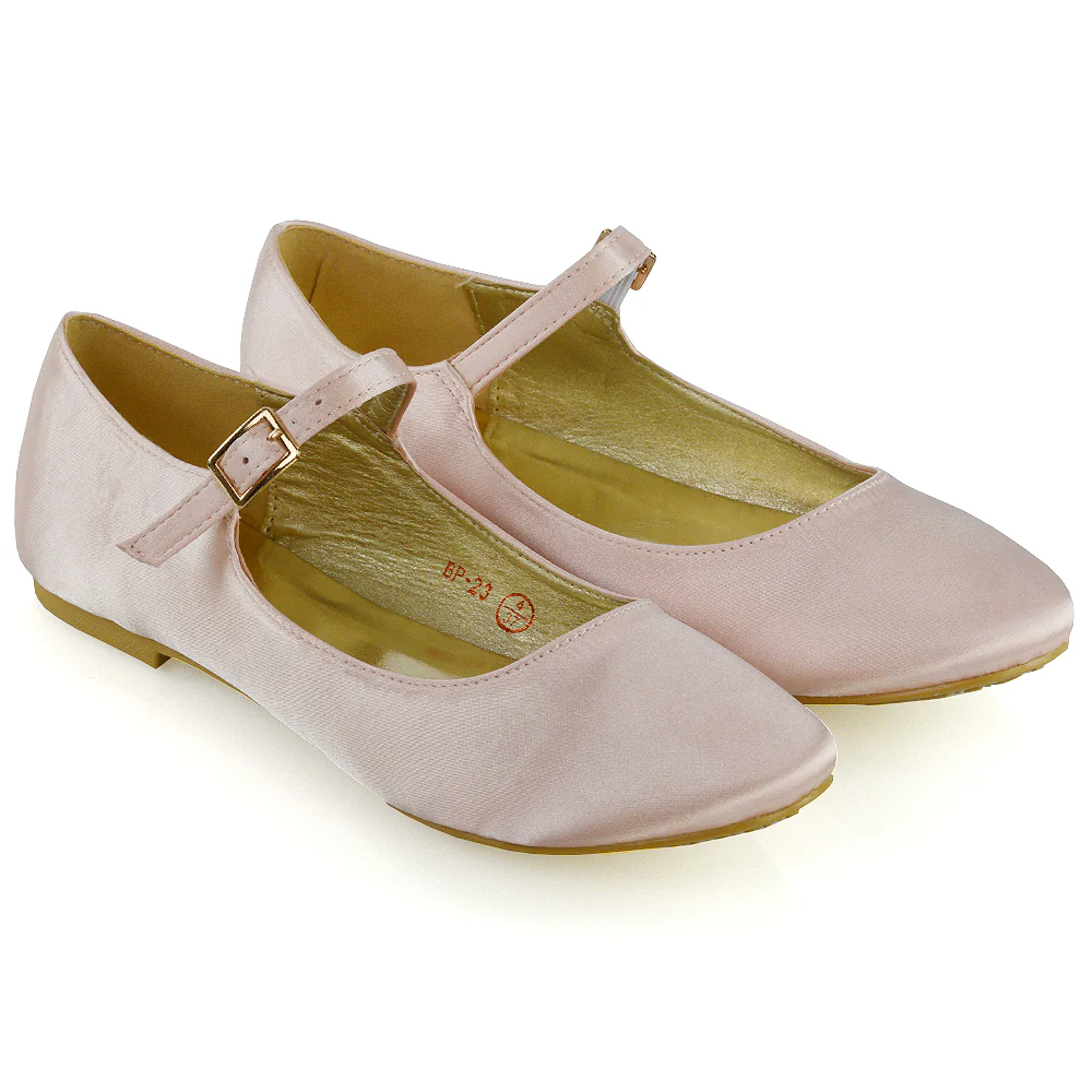 Nellie Ballerina Pump over the Foot Buckle up Strap Wedding Flat Bridal Shoes in Silver Satin - Image 112