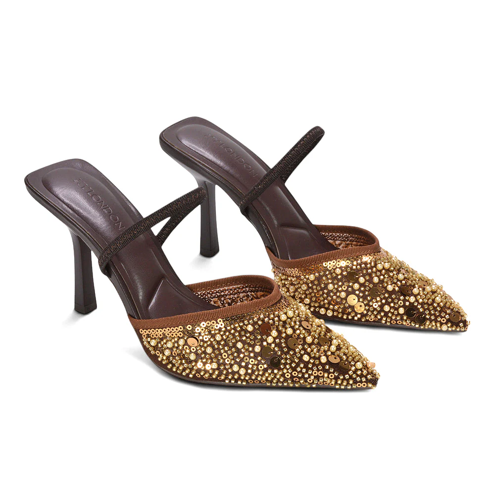 Noah Slingback Stiletto High Heel Rhinestone Embellished Sparkly Court Shoes in Gold - Image 10