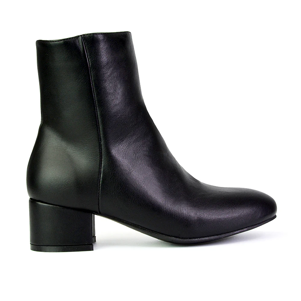 Nolan Winter Mid Block High Heel Ankle Boots With Inside Zip in Black Faux Suede - Image 18