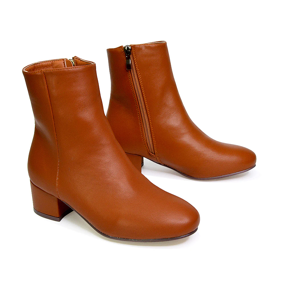 Nolan Winter Mid Block High Heel Ankle Boots With Inside Zip in Black Faux Suede - Image 49