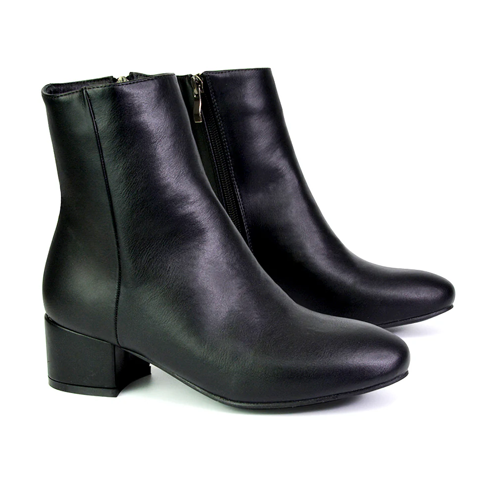 Nolan Winter Mid Block High Heel Ankle Boots With Inside Zip in Black Faux Suede - Image 7