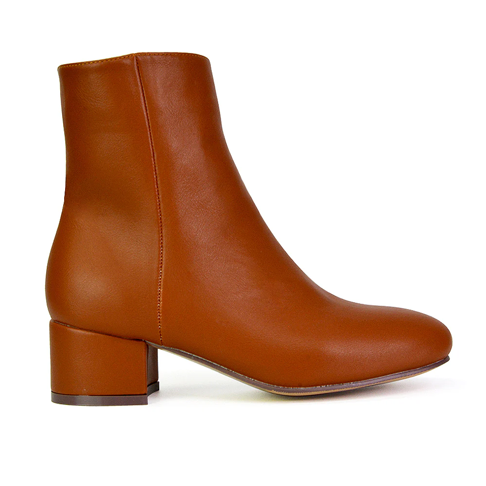 Nolan Winter Mid Block High Heel Ankle Boots With Inside Zip in Black Synthetic Leather - Image 42